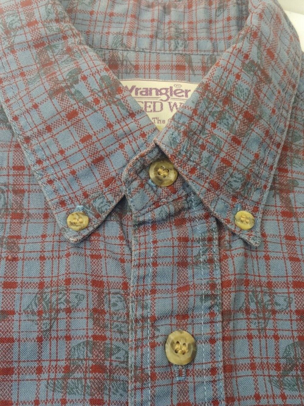 Wrangler Rugged Wear Shirt Bird Men Large Sporting Dog Hunting Blue Plaid